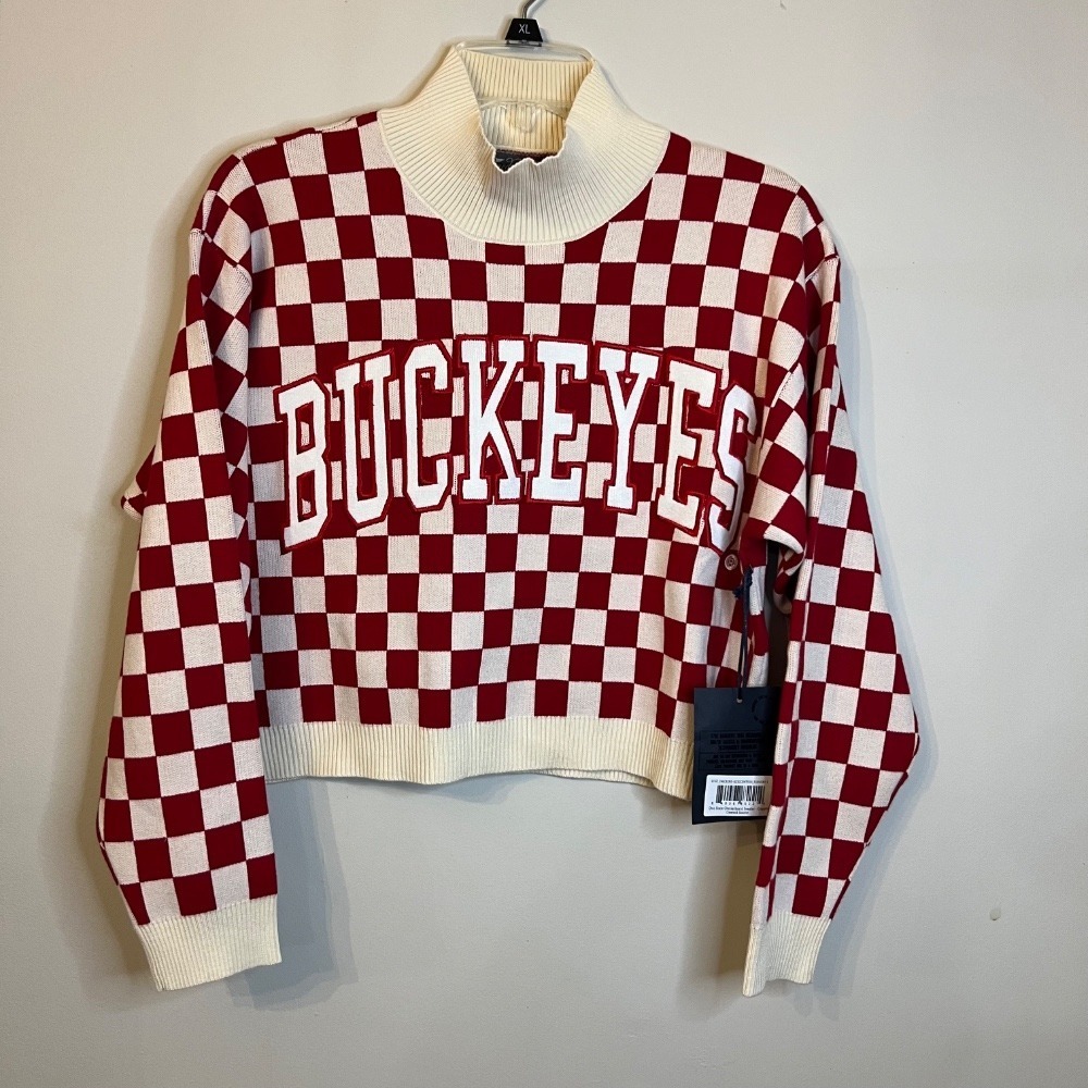 Buckeyes Red and Cream Checkered Turtleneck Sweater